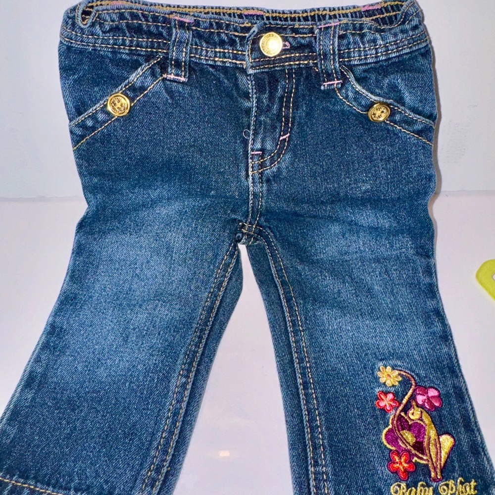 Baby phat jeans with embroidered cat and flowers size 3-6 months